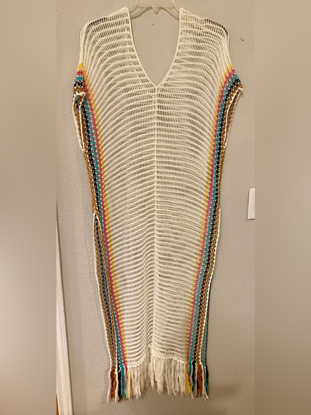 Cream Crochet Maxi Cover-Up with Colorful Trim - Size L - 2X - NWOT!